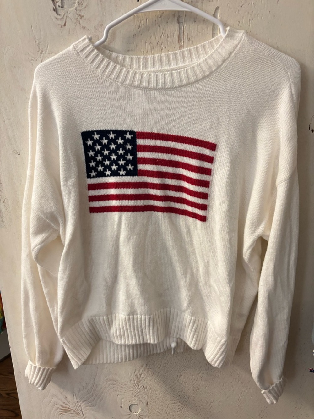 Hollister Cream Crewneck Sweater with American Flag